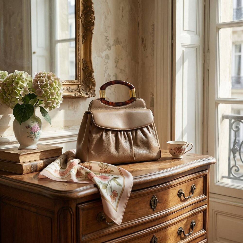 Authentic 1950s Vintage Leather Handbag, Vintage Bag